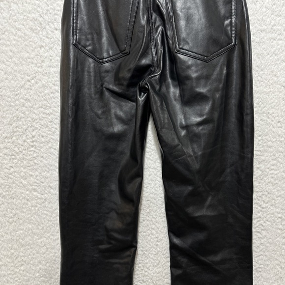 Abercrombie & Fitch Criss Cross 90s Straight High Rise Vegan Leather Black Pants - Picture 8 of 13